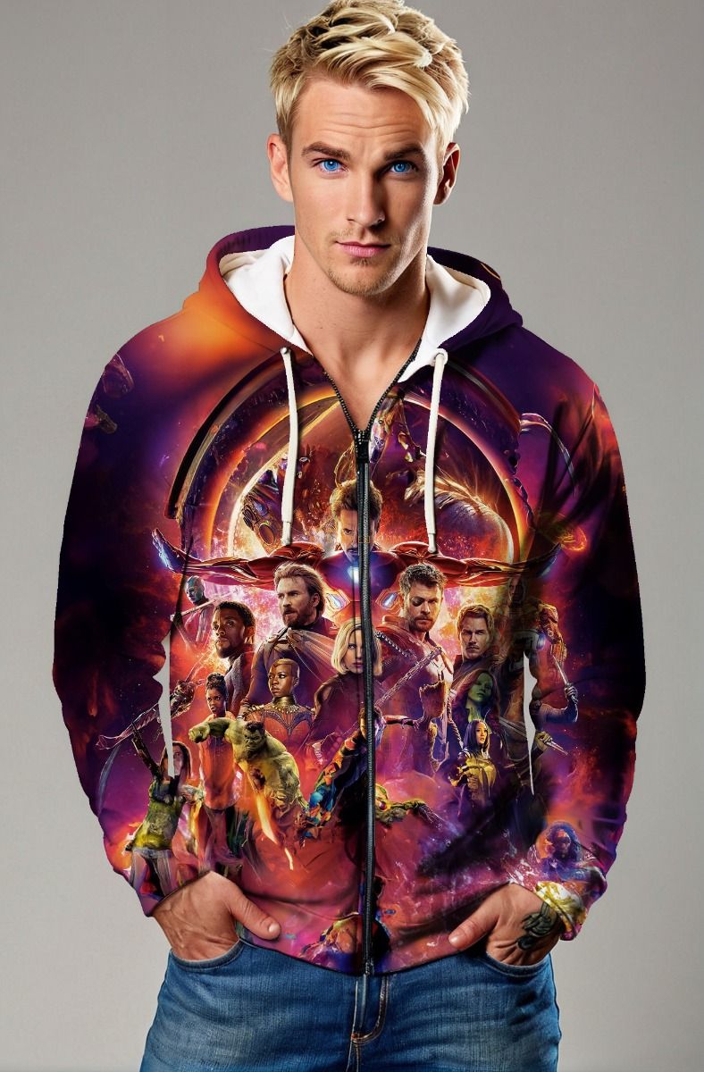 Fiery Red Avengers Team Zip‑Up Hoodie