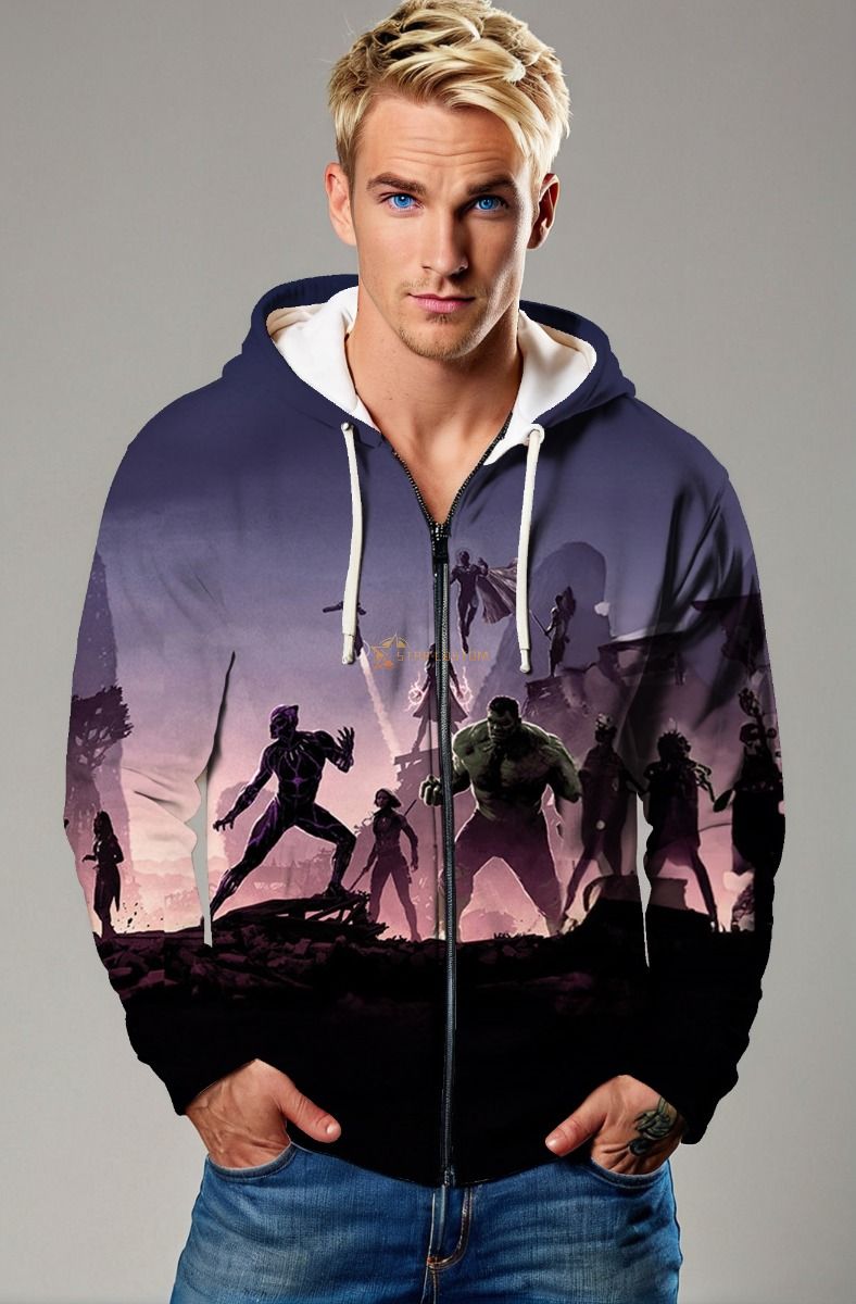 Dark Purple Avengers Silhouette Zip‑Up Hoodie