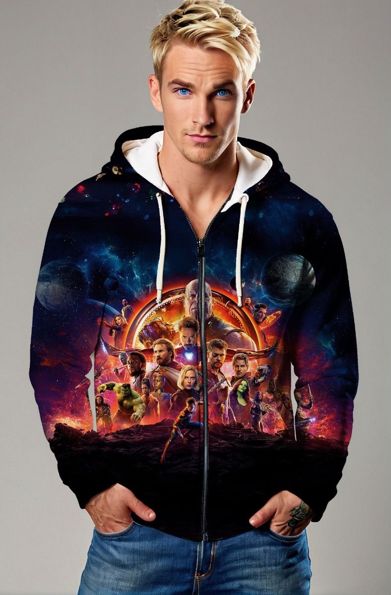 Deep Blue Avengers Battle Zip‑Up Hoodie