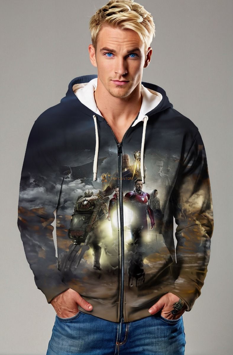 Dark Grey Avengers Epic Battle Zip‑Up Hoodie