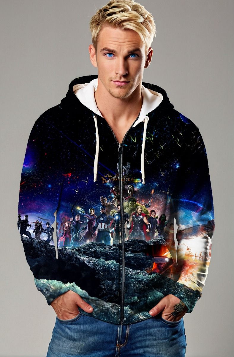 Dark Blue Avengers Galactic Battle Zip‑Up Hoodie