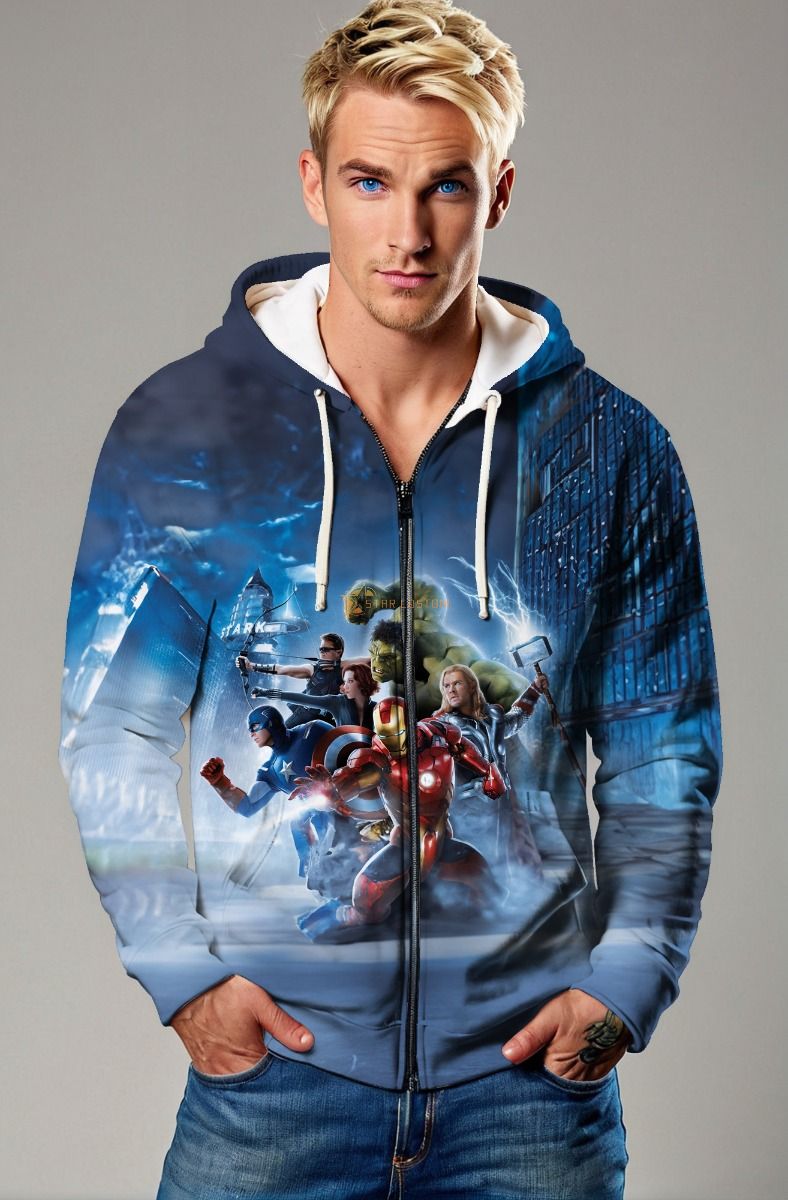 Blue Avengers Team Action Zip‑Up Hoodie