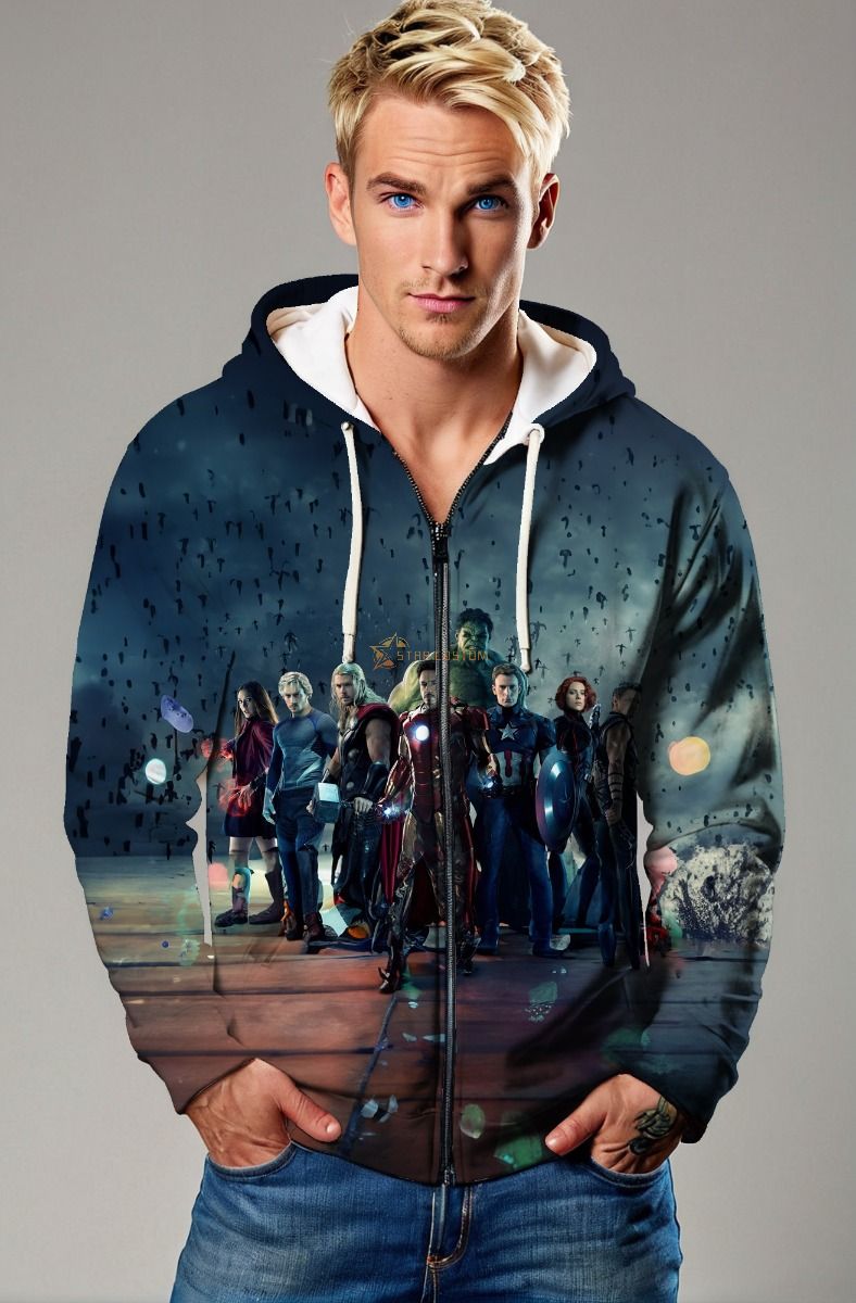Dark Blue Avengers Alliance Zip‑Up Hoodie
