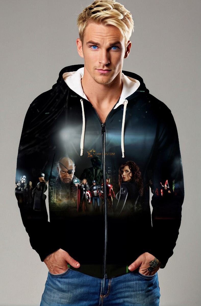Black Avengers Hero Squad Zip‑Up Hoodie