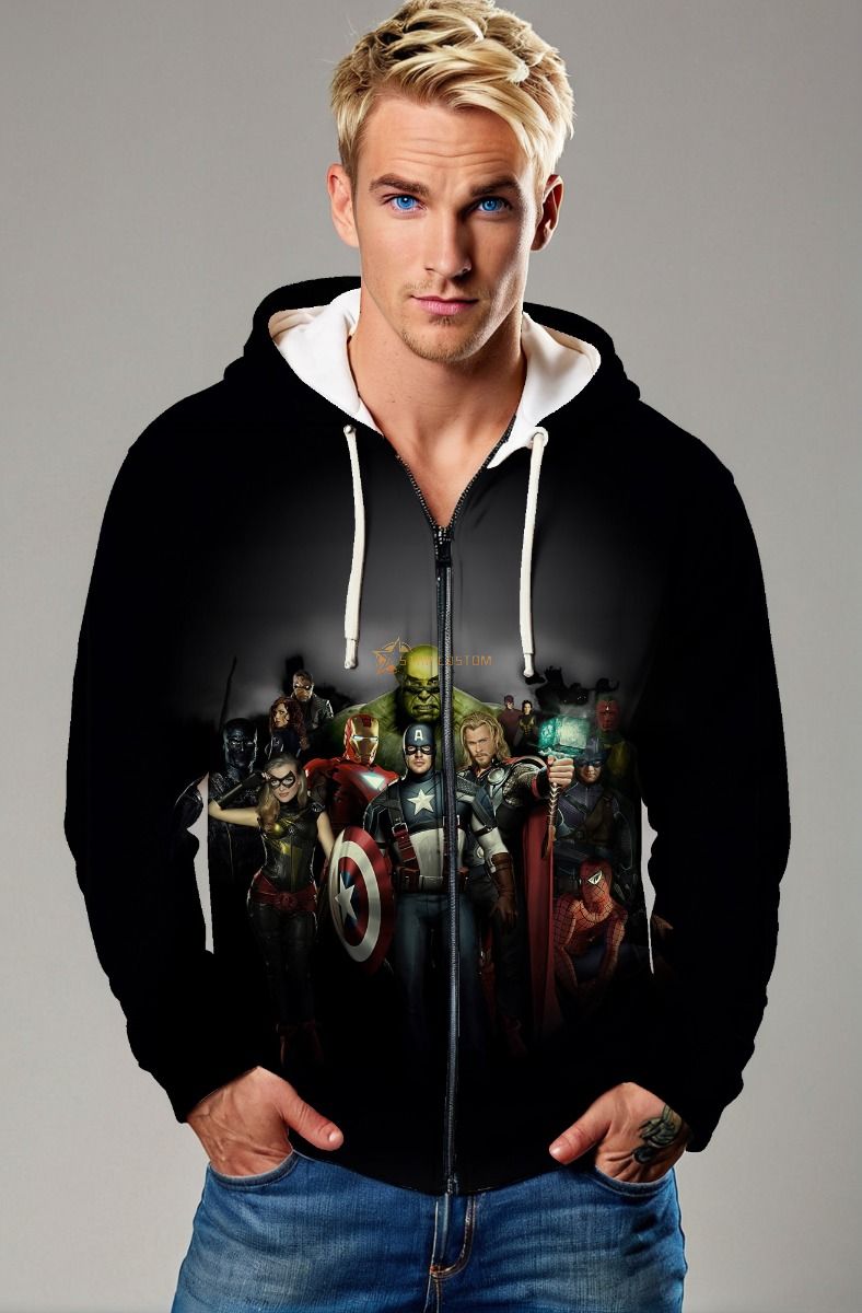 Black Avengers All‑Heroes Zip‑Up Hoodie