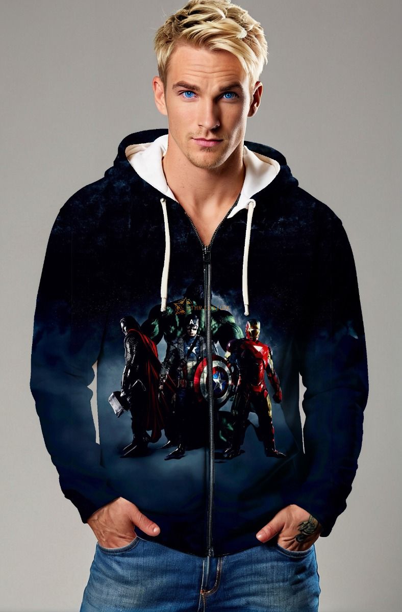 Dark Blue Avengers Zip‑Up Hoodie