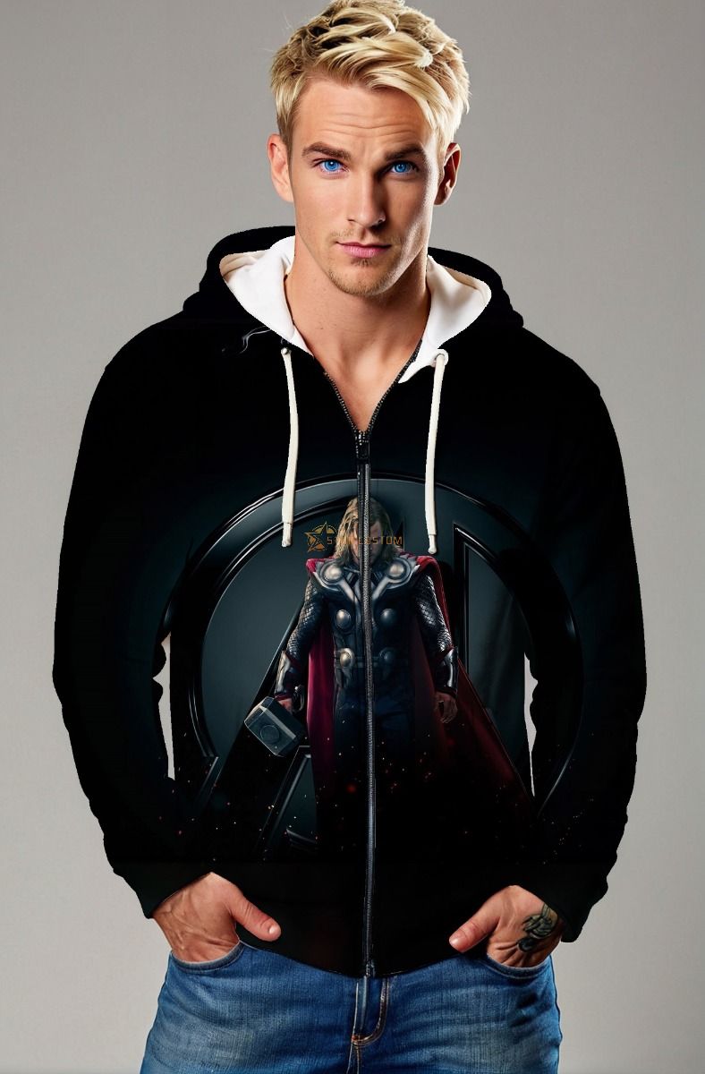 Black Thor Avengers Zip‑Up Hoodie