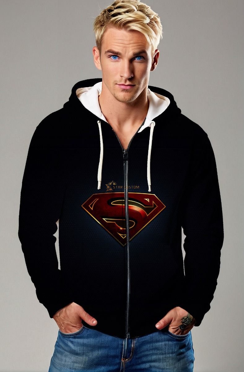 Superman S Shield Graphic Apparel – Iconic Red & Gold Black Zip‑Up Hoodie
