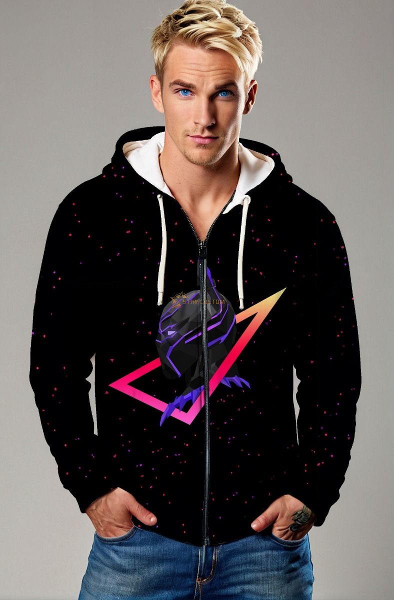 Neo Panther Graphic Apparel – Black Zip‑Up Hoodie