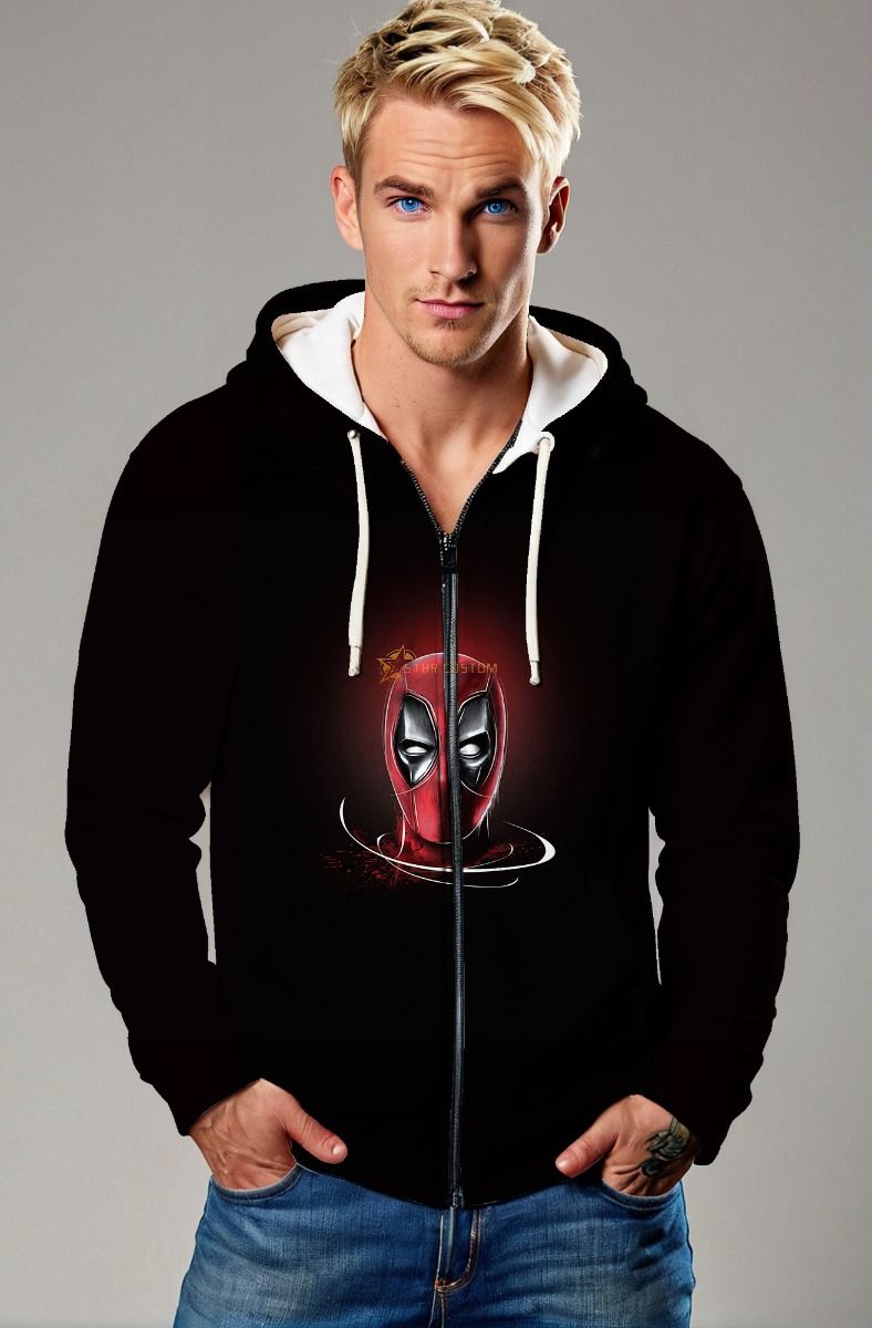 Masked Merc Graphic Apparel – Bold Red & Black Zip‑Up Hoodie