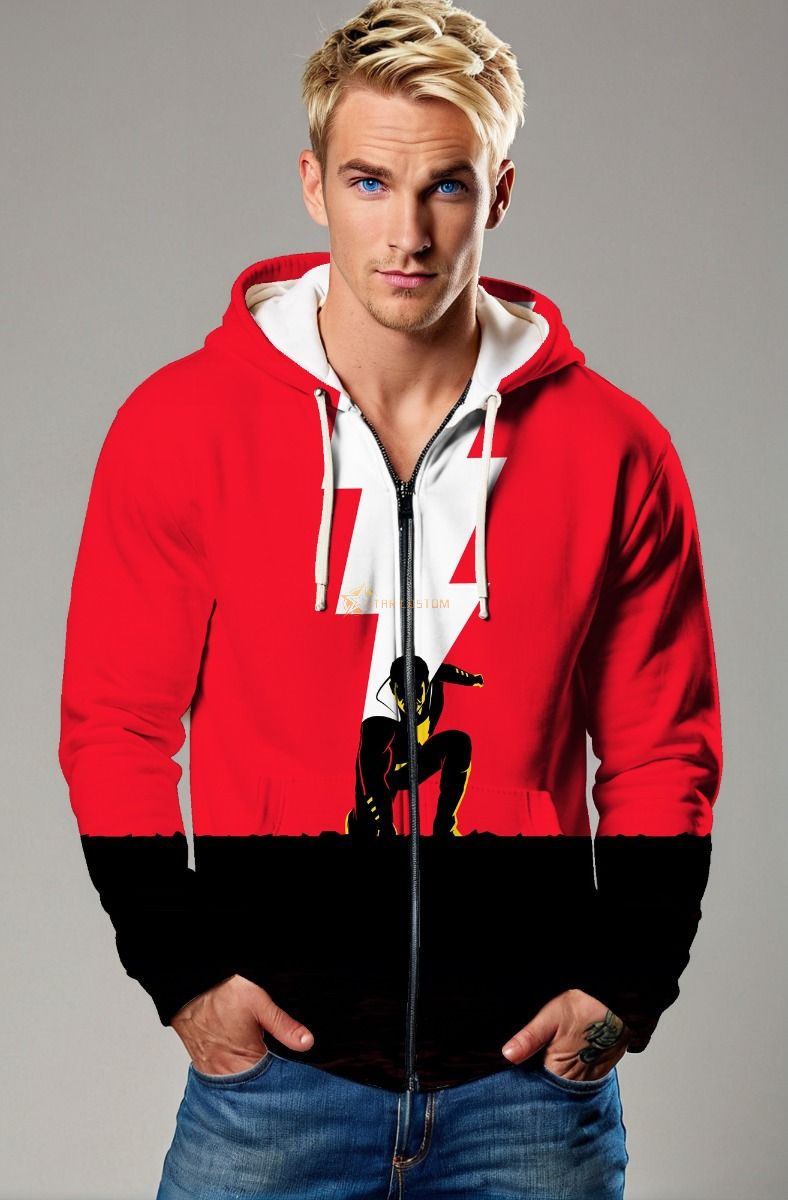 Urban Bolt Graphic Wear – Red & Black Zip‑Up Hoodie