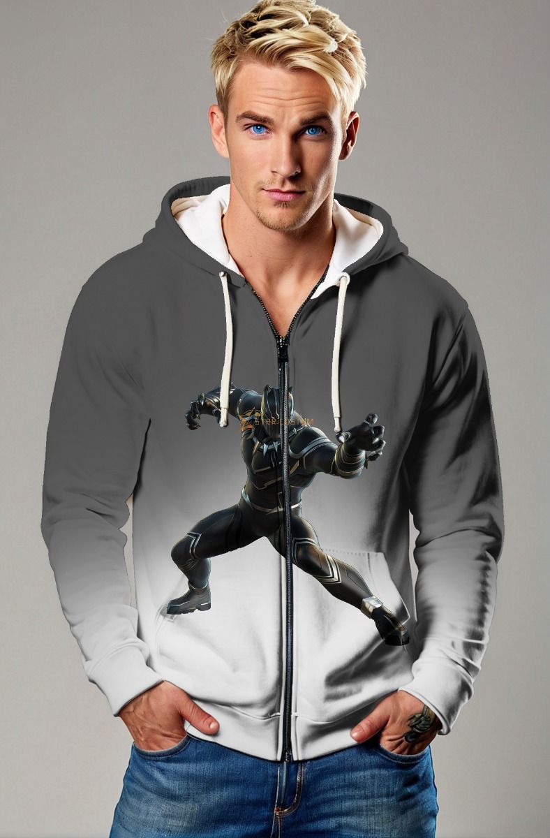 Black Panther Warrior Edition Zip‑Up Hoodie – Stealth Gray
