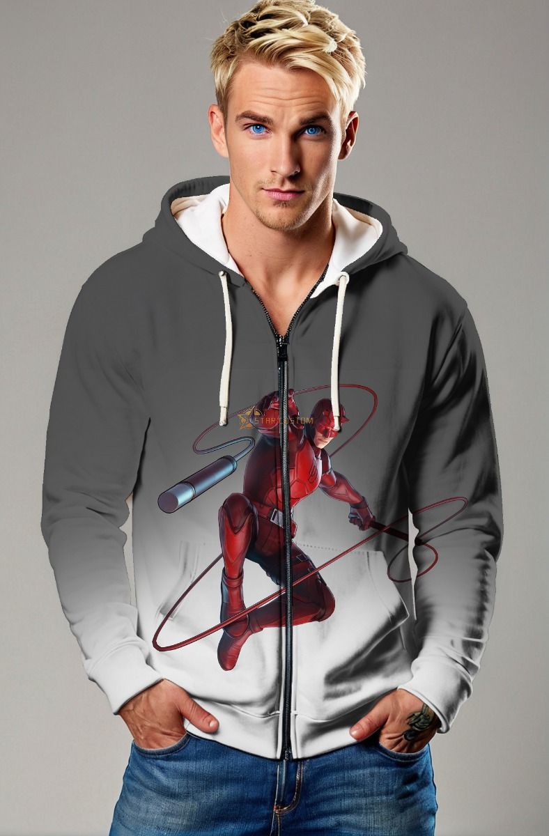 Dark Gray & Black Daredevil Action Zip‑Up Hoodie – Versatile Hero Layer