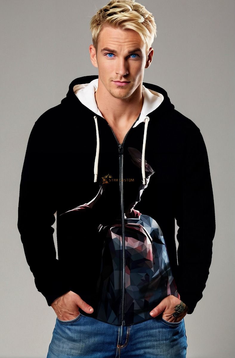 Black Abstract Hero Art Zip‑Up Hoodie – Modern & Versatile