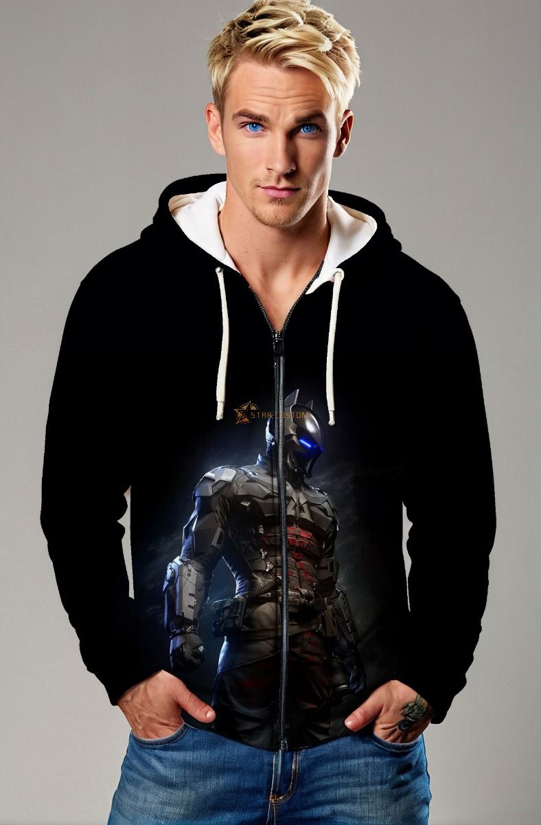 Black Futuristic Knight Zip‑Up Hoodie – Versatile Hero Style