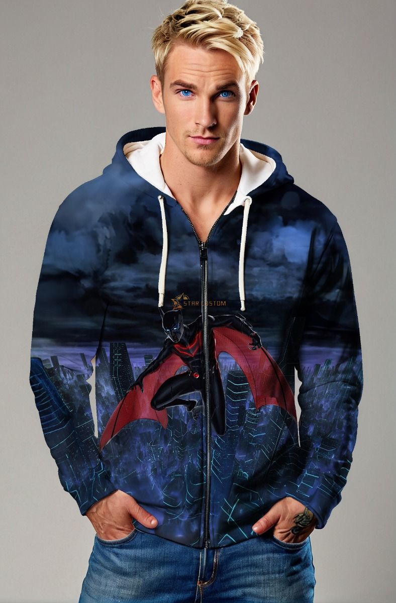 Dark Blue Future Knight Zip‑Up Hoodie – Urban Sci‑Fi Edge