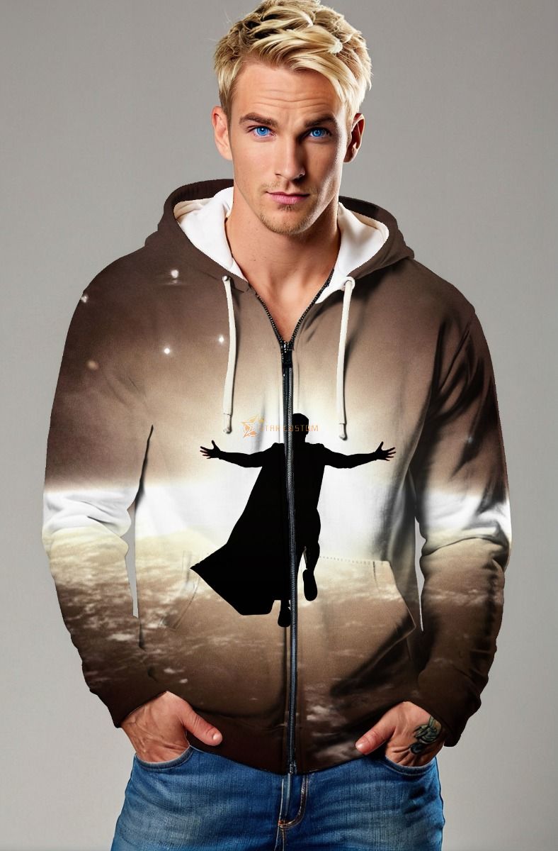 Brown Heroic Silhouette Zip‑Up Hoodie – Versatile Urban Flight