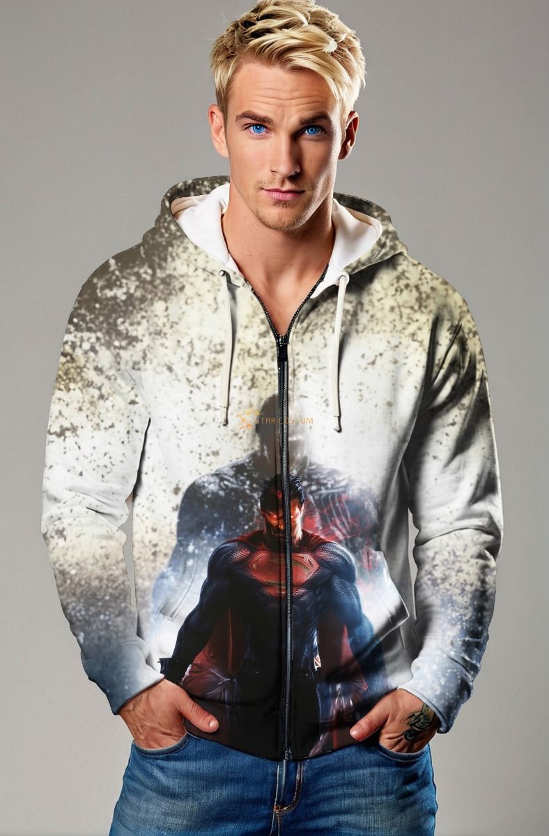 Light Gray Dark Superman Zip‑Up Hoodie – Bold and Versatile