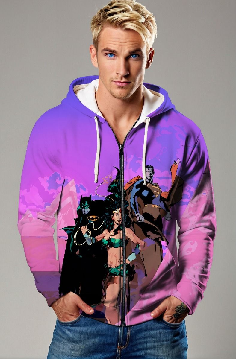 Purple Justice League Zip‑Up Hoodie – Versatile Hero Fashion