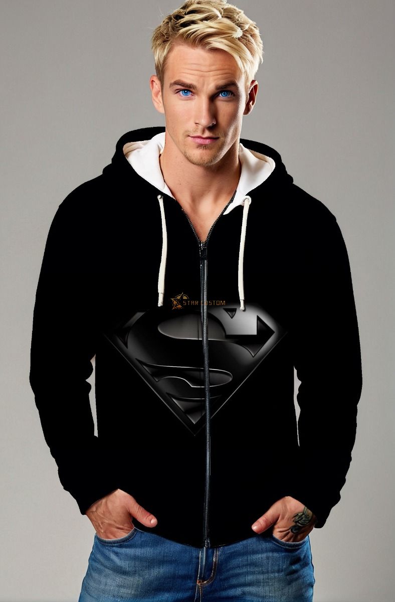  Black Superman S Logo Zip‑Up Hoodie – Versatile Hero Gear