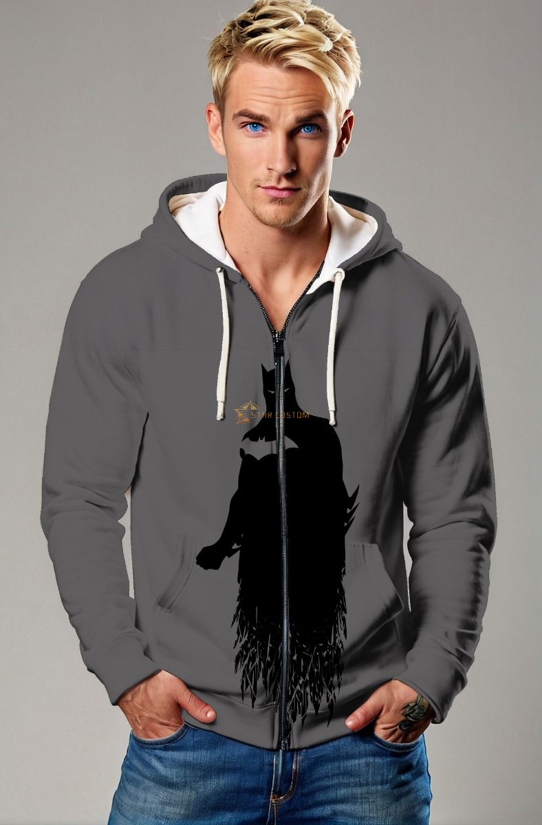 Dark Gray Batman Silhouette Zip‑Up Hoodie – Sleek & Versatile