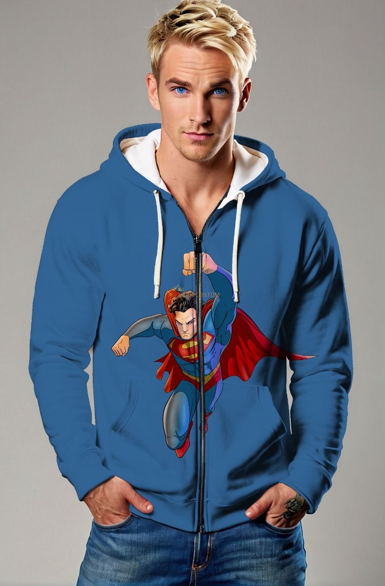 Blue Flying Superman Zip‑Up Hoodie – Action Ready Gear
