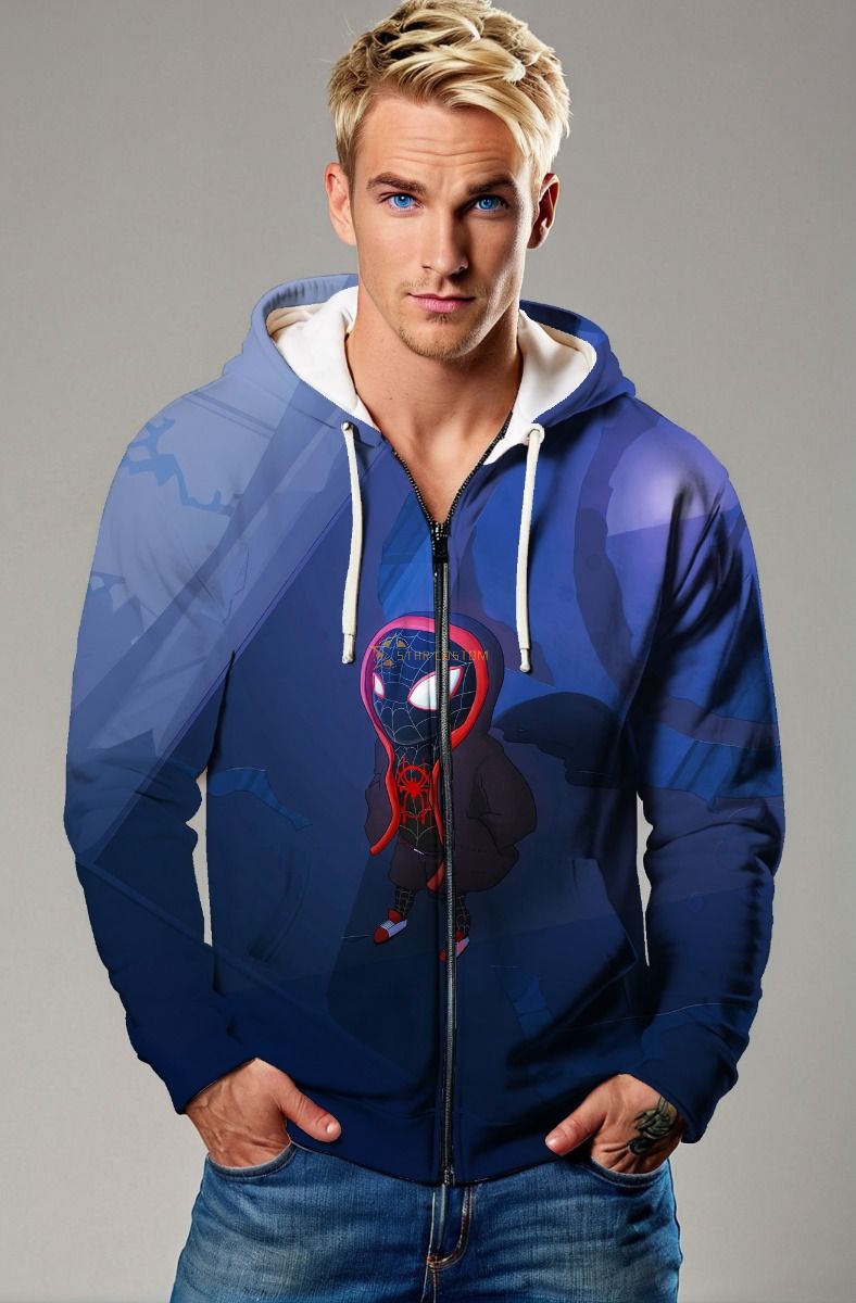 Blue Chibi Spider‑Man Zip‑Up Hoodie – Stylish Hero Comfort