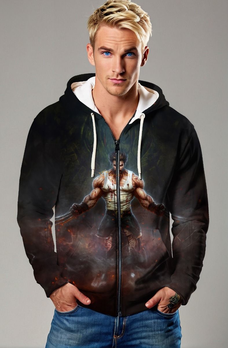 Black Wolverine Zip‑Up Hoodie – Iconic Hero Style