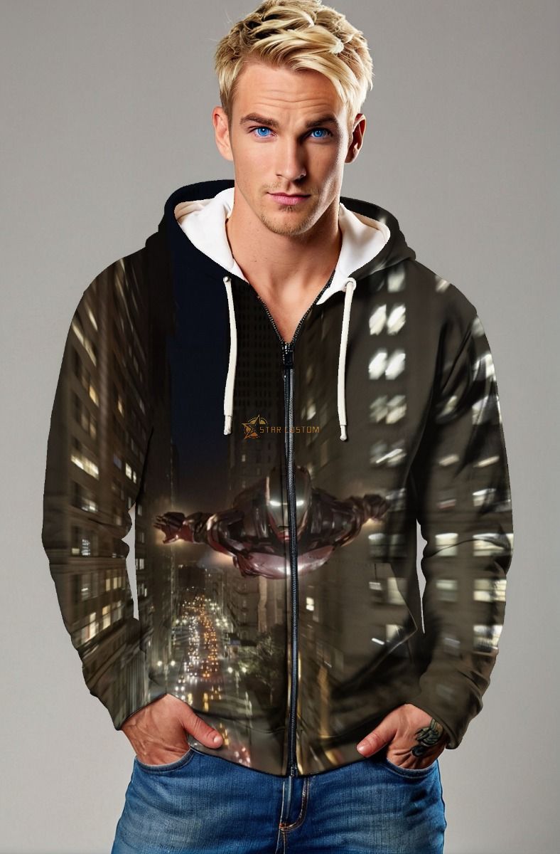 Iron Man Urban Flight Zip‑Up Hoodie – Sleek Black Hero Design