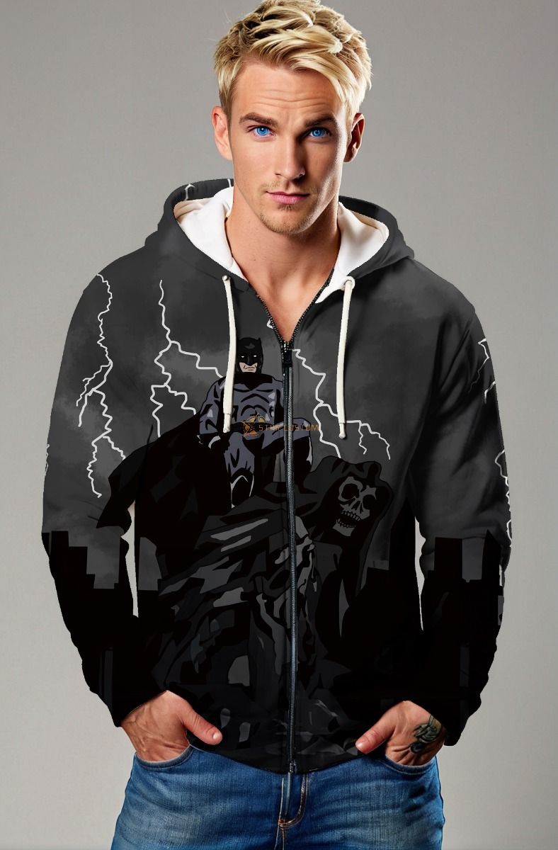 Batman Storm City Zip‑Up Hoodie – Charcoal Gray Urban Wear