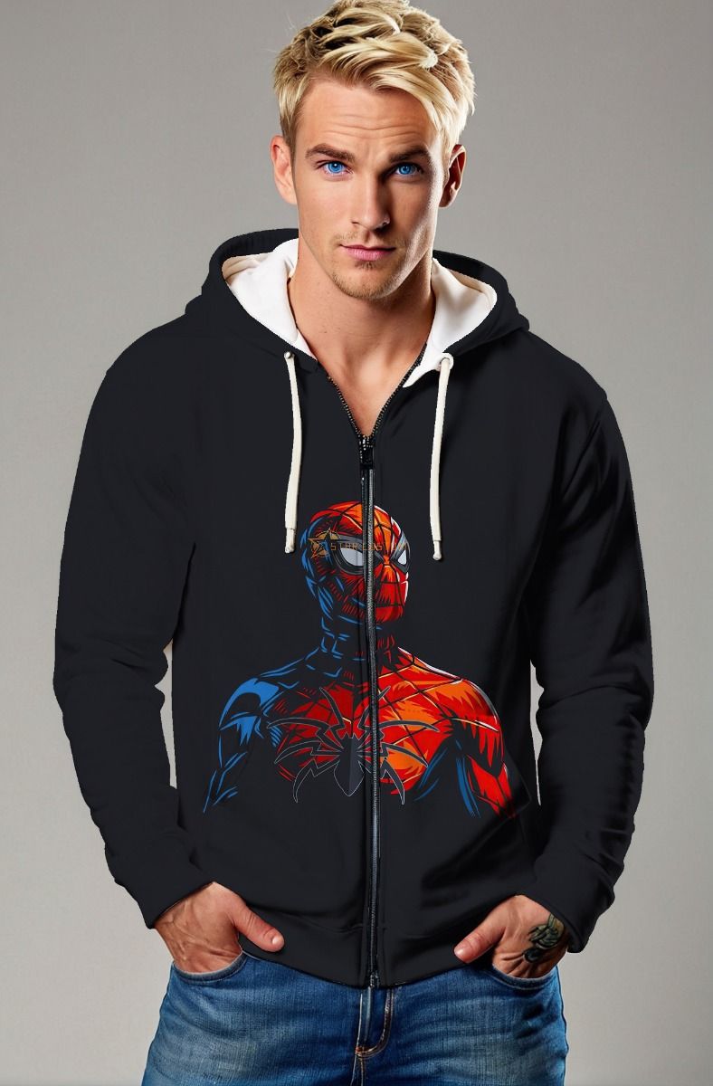 Spider‑Man Split Color Zip‑Up Hoodie – Bold Black Edition