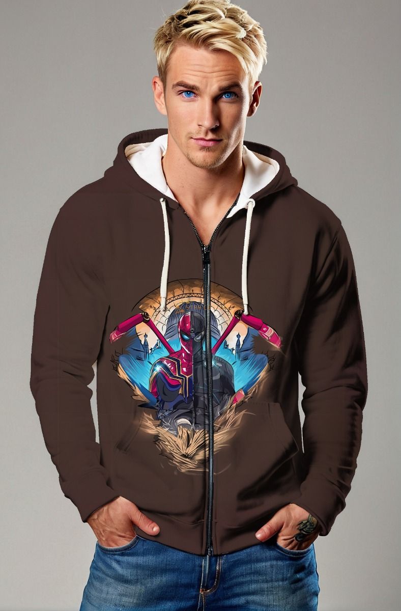 Brown Spider‑Verse Dual Hero Zip‑Up Hoodie