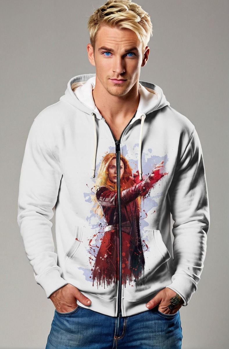 Light Gray Mystic Hero Zip‑Up Hoodie