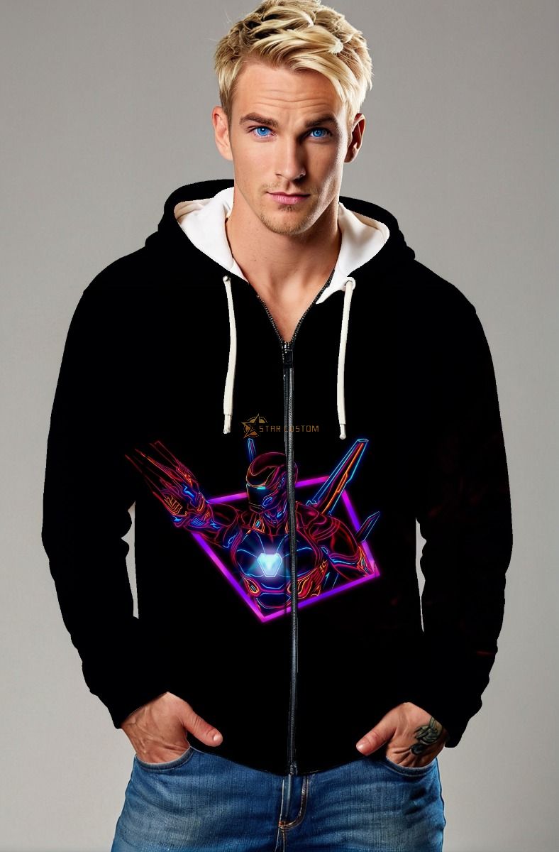 Black Neon Tech Hero Zip‑Up Hoodie