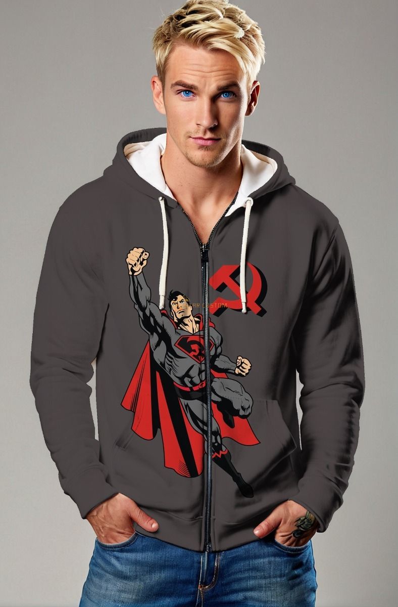 Dark Gray Heroic Red Emblem Zip‑Up Hoodie