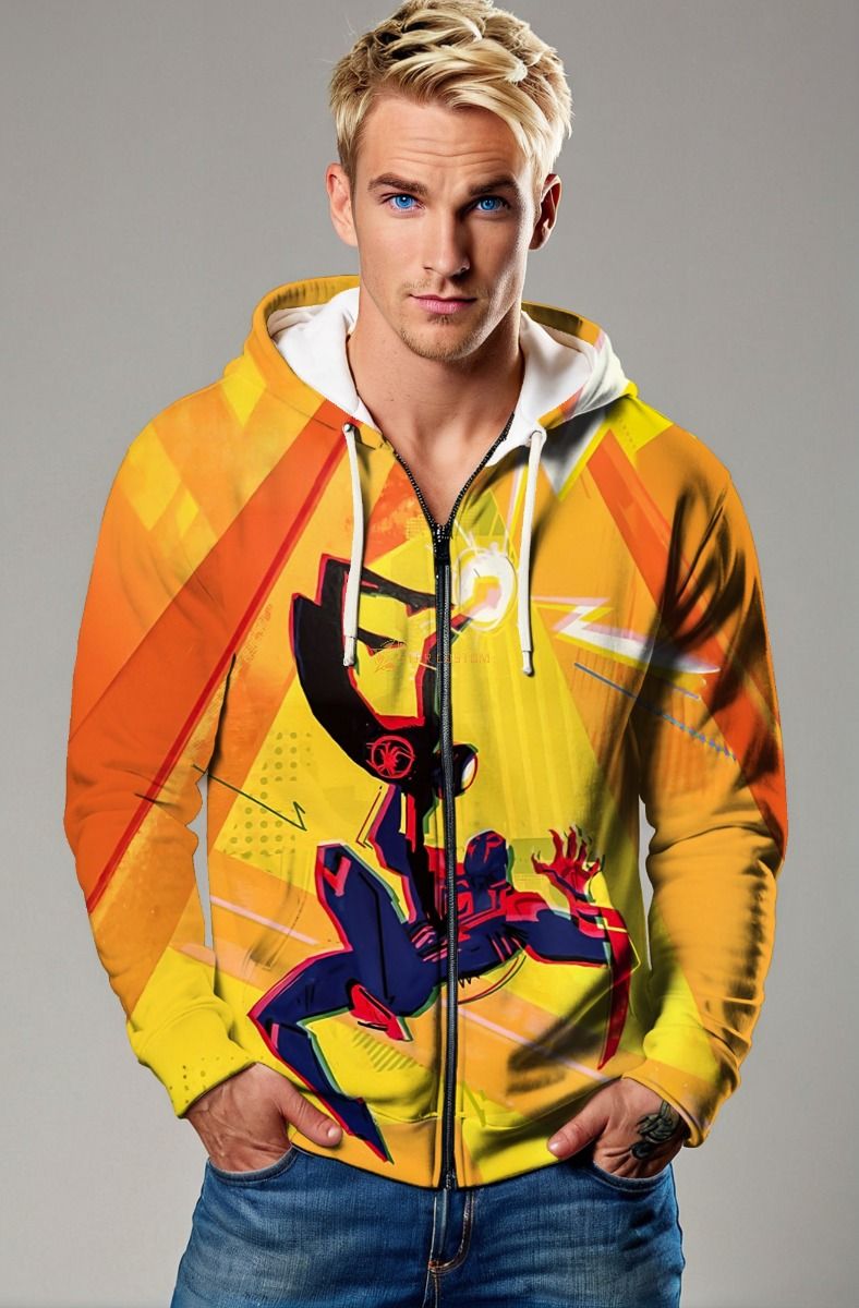 Orange Spider Graphic Zip‑Up Hoodie