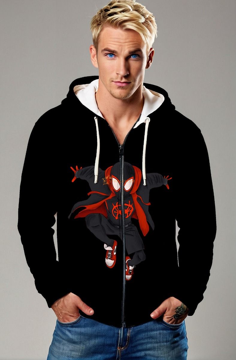 Black Spider Jump Zip‑Up Hoodie