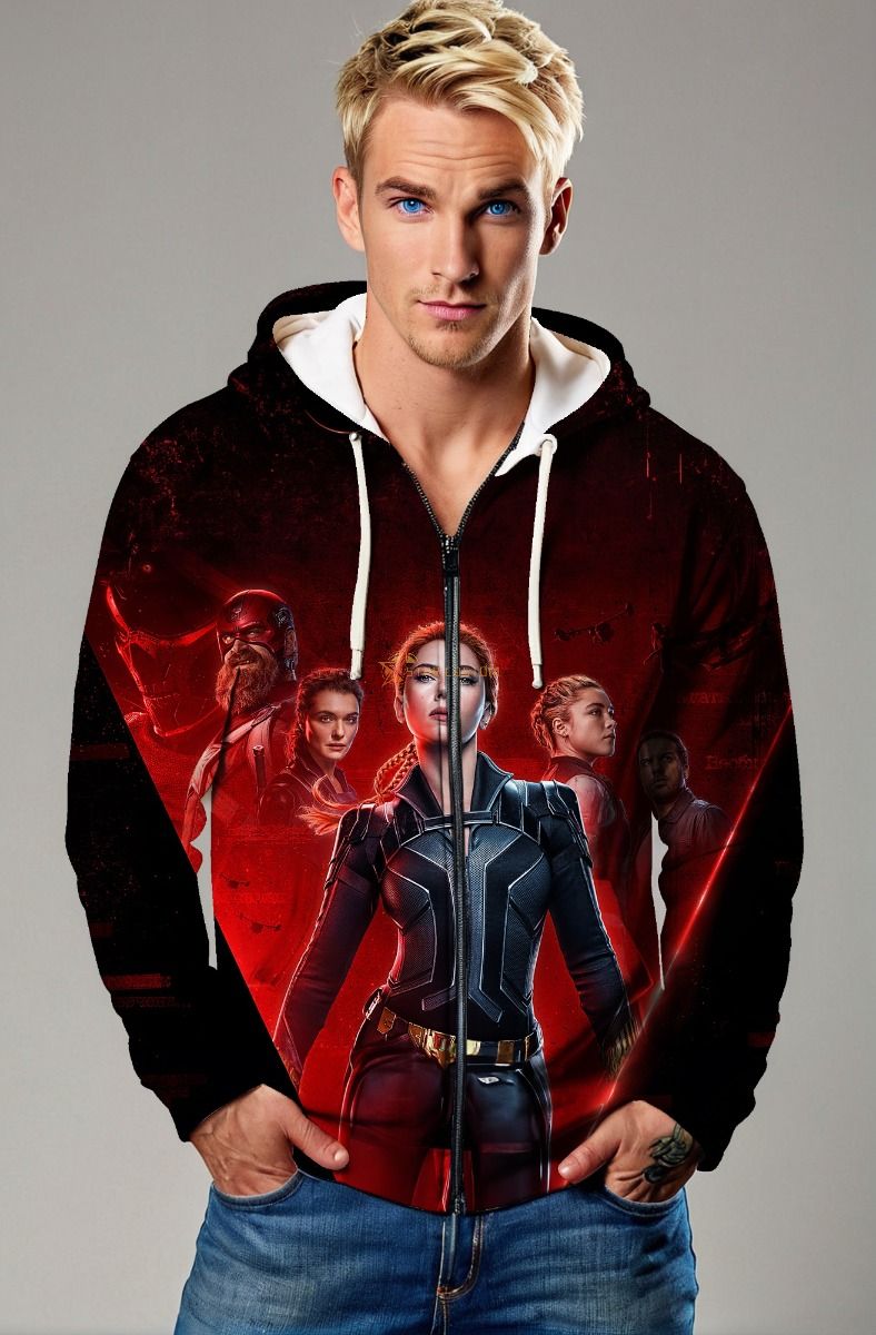 Black and Red Black Widow Zip‑Up Hoodie