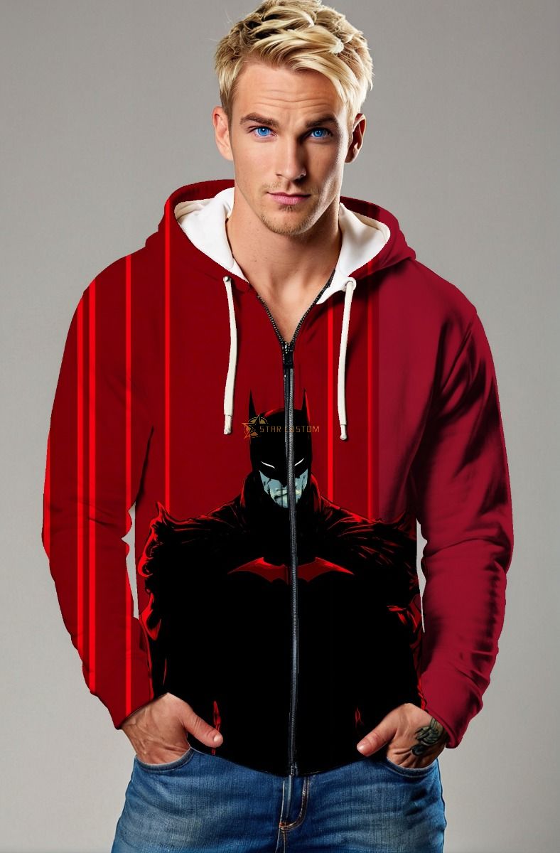 Red Batman Zip‑Up Hoodie