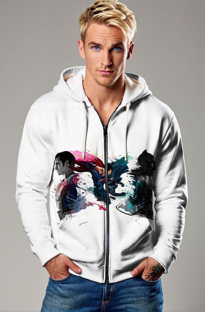 White Superman vs Batman Zip‑Up Hoodie