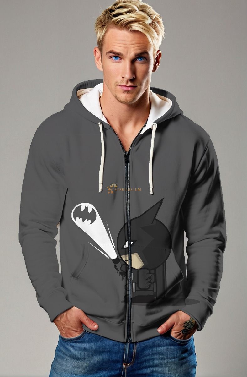 Dark Gray Chibi Batman Zip‑Up Hoodie