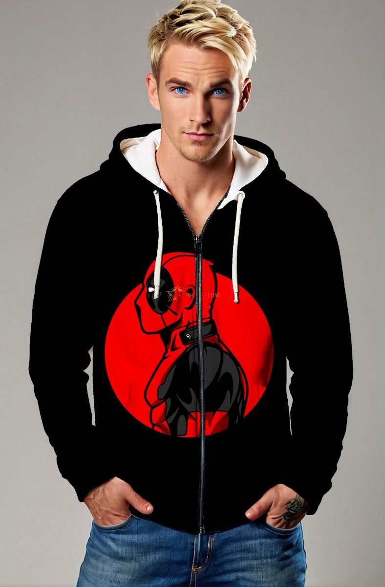 Black Deadpool Profile Zip‑Up Hoodie