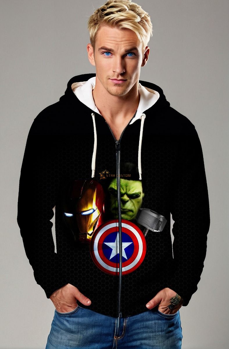 Black Avengers Elements Zip‑Up Hoodie