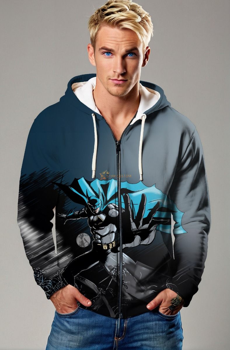 Dark Grey Batman Action Zip‑Up Hoodie