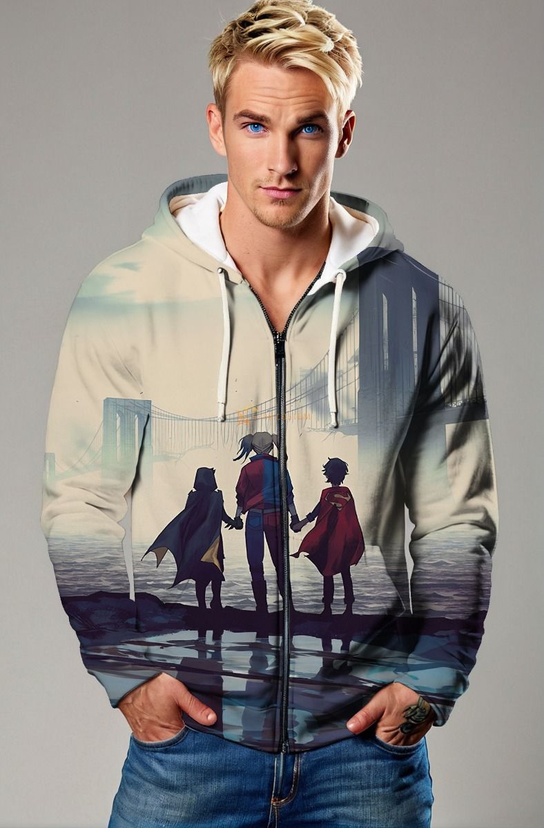 Beige Hero Trio Scenic Zip‑Up Hoodie