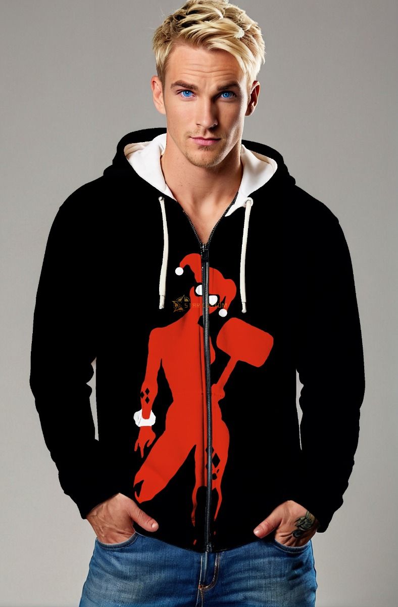  Black Harley Quinn Silhouette Zip‑Up Hoodie