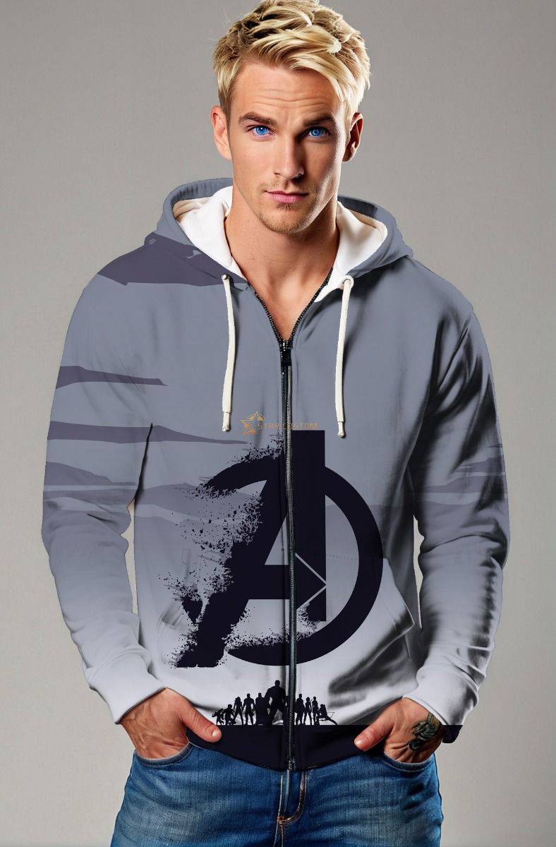 Grey Blue Avengers Disintegration Zip Hoodie – Quiet Strength in Every Stitch