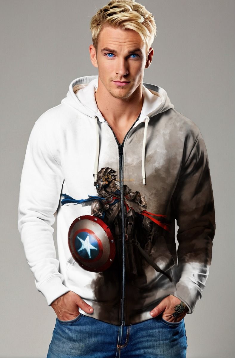 White Gradient Knight Captain America Zip-Up Hoodie