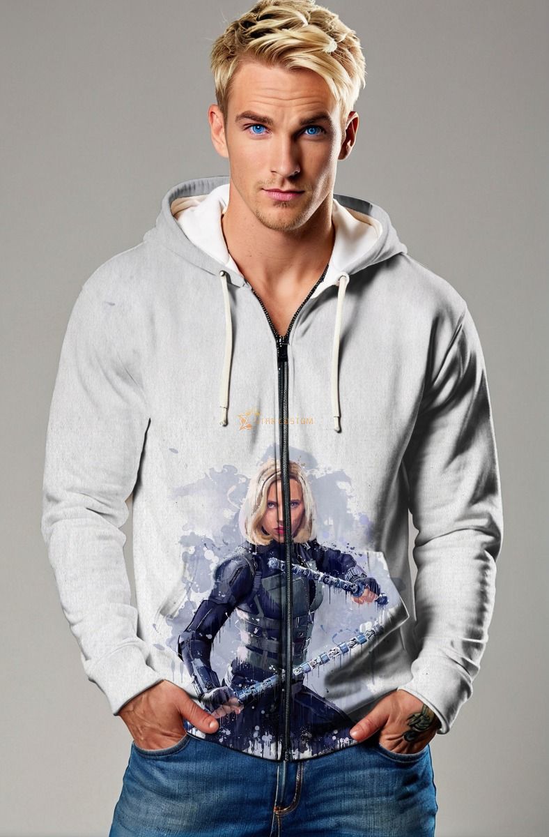 Clean White Zip-Up Hoodie – Black Widow Tactical Art Print