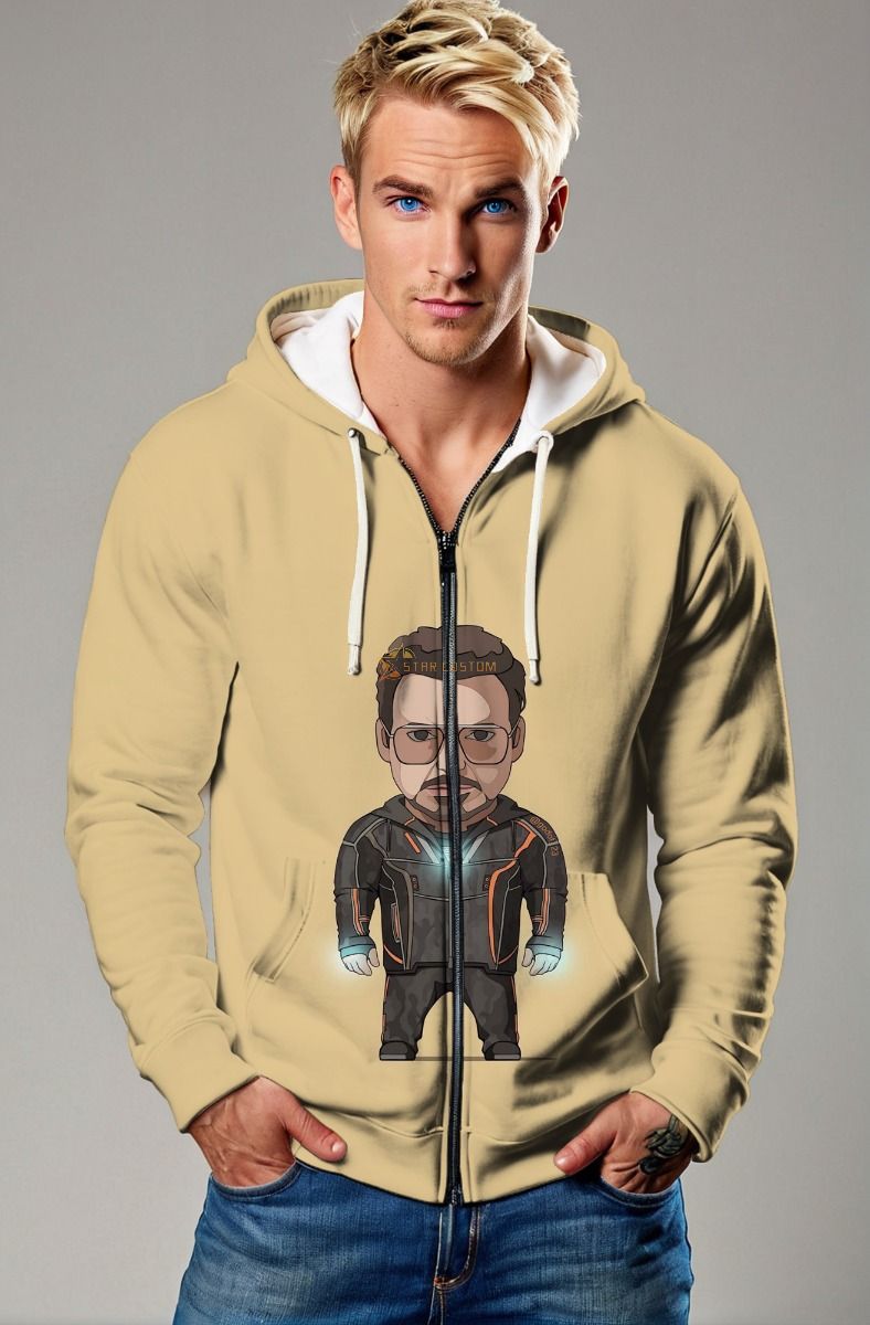 Beige Zip Hoodie – Cute Tony Stark Glow-Core Edition